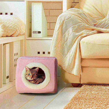 PET ADOBE Indoor Cat Pet Bed Cave, Enclosed Cavern with Removable Cushion Pad for Cats/Small Animals | Pink 650334CGD